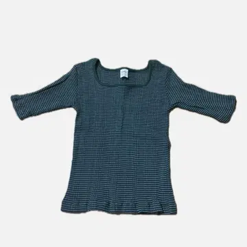 Healthknit 그린과 화이트 스트라이프 반소매 티셔츠