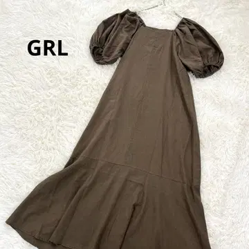 GRL 그레일 마 혼방 롱 원피스 퍼프 슬리브 절개 플레어 성숙/러블리
