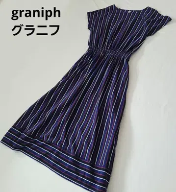 graniph 그라니프 롱 기장 반팔 원피스 스트라이프 블루 F