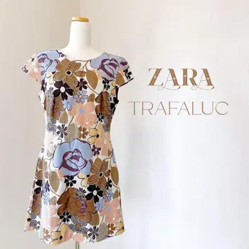 ZARA TRAFALUC 플라워 프린트 슬리브리스 원피스 자수 레어
