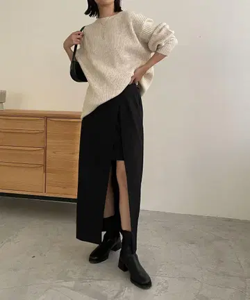 CAPRICIEUX LEMAGE 레이어드 스커트 슬릿 블랙 롱