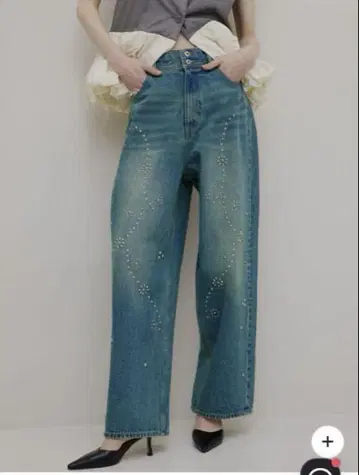 스터드 디테일 스트레이트 데님 팬츠 아메리