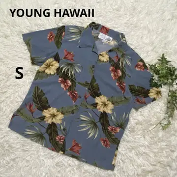 YOUNG HAWAII 반팔 알로하 셔츠 하이비스커스 빈티지 S