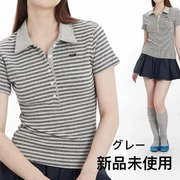 여성용 폴로 셔츠 반팔 셔츠 그레이 버튼 슬림 스트레치 고급