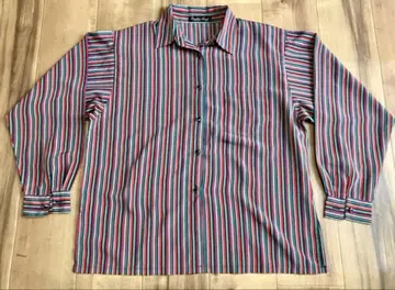 빈티지 멀티 스트라이프 폴리에스테르 블라우스 90s