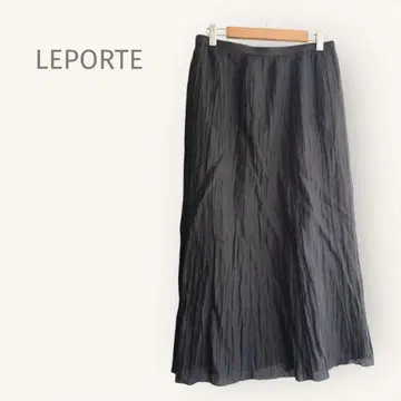 LEPORTE [13] 링클 가공 롱 스커트 차콜 그레이 마 혼방