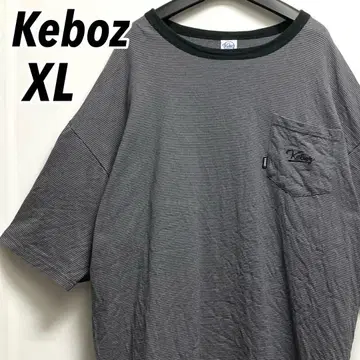 Keboz 케보즈 자수 로고 얇은 보더 링거 넥 티셔츠 빅 사이즈 XL