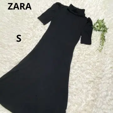 ZARA 자라 리브 니트 하이넥 반팔 롱 원피스 블랙 S