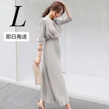 새상품 L 플리츠 그레이 롱 원피스 여성용 여름 긴팔 포멀