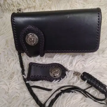 Leather Craft You 가죽 장지갑 지갑 체인 포함 블랙