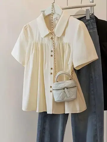 아이보리 반팔 프릴 셔츠 동양인 2XL