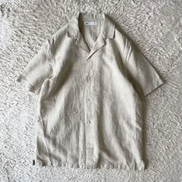자라 새상품급 ZARA 린넨 코튼 오픈 카라 셔츠 자수 M 내추럴