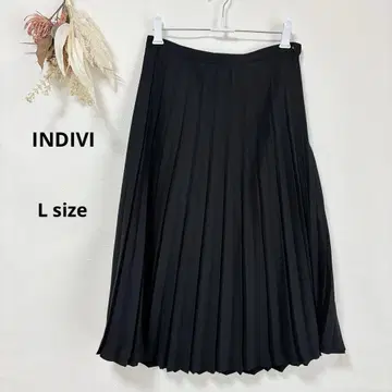 인디비 INDIVI 플리츠 스커트 L 블랙 종아리 기장 시어