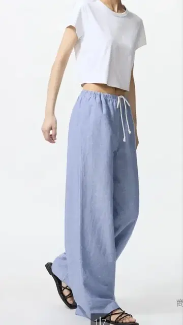 린넨 블렌드 이지 팬츠 M 사이즈 블루