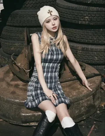 Darich 체크 콤비 미니 원피스 FL