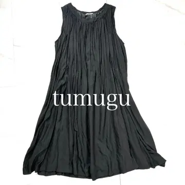 tumugu 츠무구 슬리브리스 롱 원피스 개더 일본제 블랙