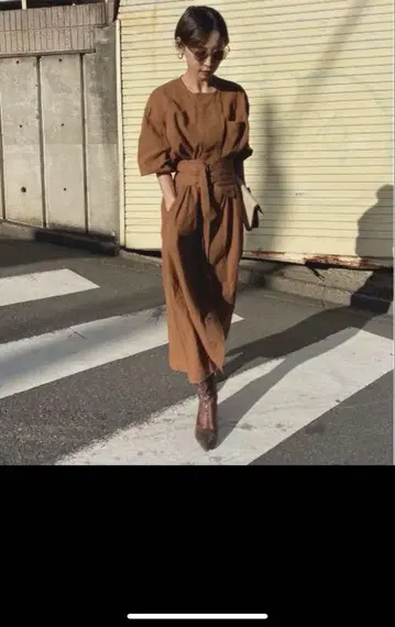브라운 롱 셔츠 드레스 허리 벨트 포함