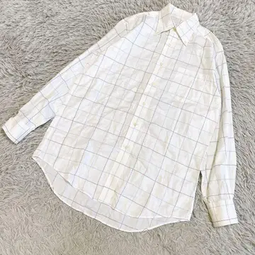 MITSUMINE 미츠미네 버튼 다운 화이트 셔츠 체크 코튼 L