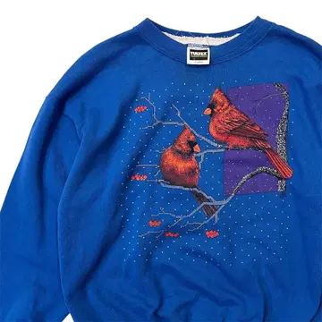 90s TULTEX USA제 맨투맨 블루 XL 사이즈 버드 프린트
