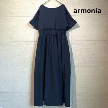 armonia 아르모니아 허리 개더 원피스 네이비 반팔 롱