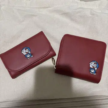 미사용 도라에몽 키소라 접이식 지갑 키케이스 세트 소가죽 레드