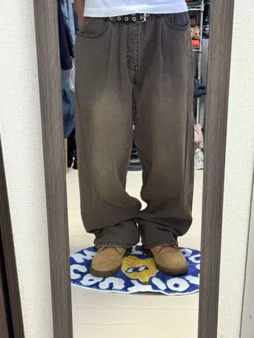 배기 데님 브라운