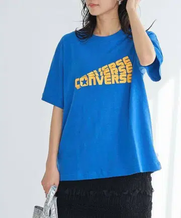 CONVERSE 로고 프린트 반팔 티셔츠 블루