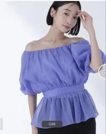 오프숄더 시어 개더 페플럼 블라우스 새상품급