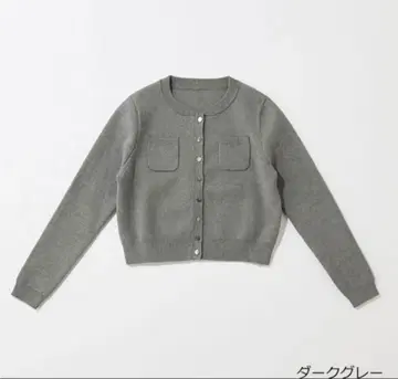 L'AUBE BLANC/컴팩트 크루넥 가디건 다크 그레이