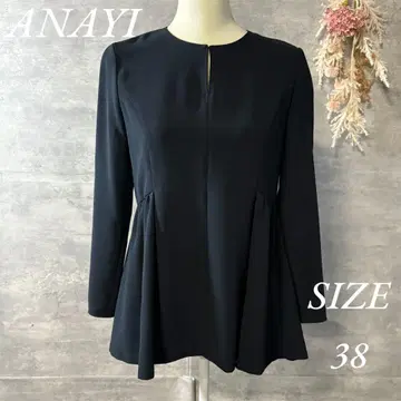 ANAYI 페플럼 컷 티셔츠 블라우스 네이비 긴팔 38 사이즈