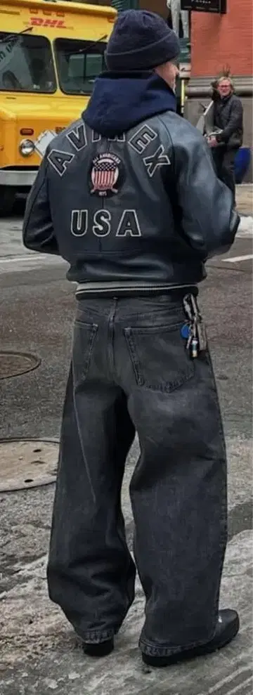 아비렉스 아치 로고 가죽 자켓 2XL