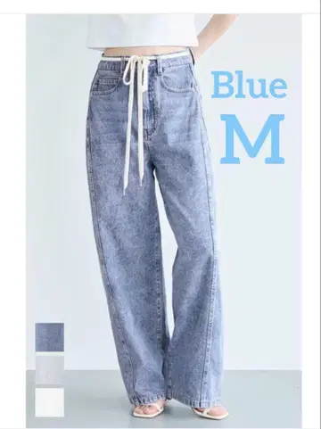 완판템 coca 끈 포함 데님 팬츠 Blue M
