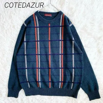 COTEDAZUR 체크 무늬 캐시미어 니트 크루넥 스웨터 다크 그린