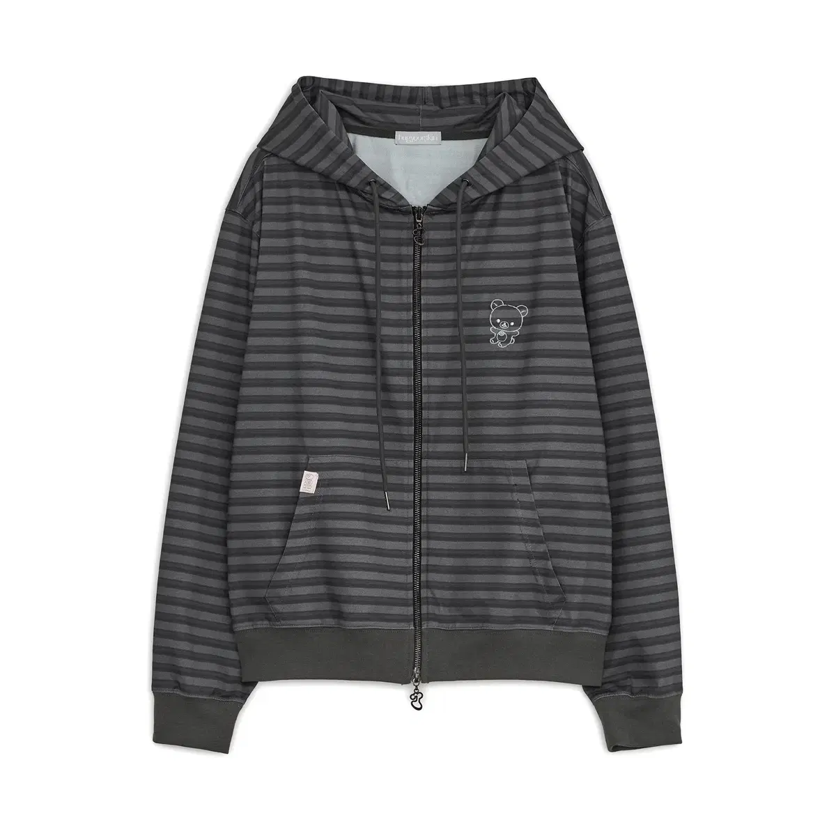 【HUG YOUR SKIN】Stripe Baby Doll フードジップアップ ★25SS Stripe babydoll hoodie zip-up (White Black) - hug your skin