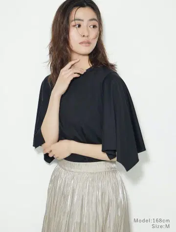 PLST 플라스테 글로스 저지 손수건 슬리브 티셔츠 M 블랙