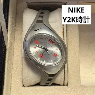 Nike 실버 빨간색 아날로그 시계 Y2K 테크 계열 남녀 공용 유행