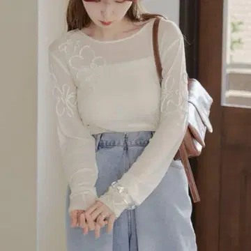 Kastane 카스타네 플라워 코드 자수 시어 TOPS