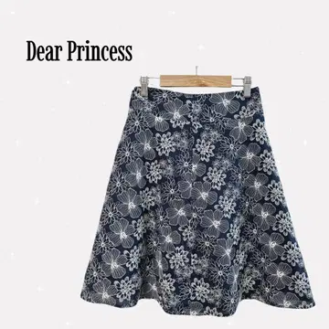 디어 프린세스 플라워 자수 플레어 스커트 꽃무늬 올 패턴 네이비 귀여운