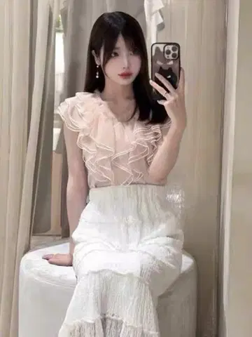 걸리시 프릴 핑크 상의