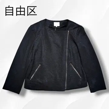 자유구  지우쿠  린넨  라이더스  블루종  노카라  라이트 아우터