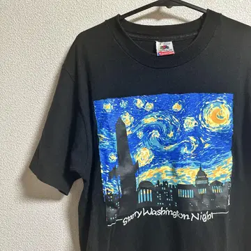 Vintage 90s 티셔츠 고흐 별이 빛나는 밤 아트 프룻 오브 더 룸