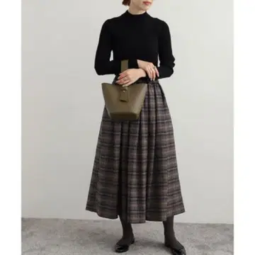 어반 리서치 도어스 턱 개더 볼륨 스커트 체크 모카