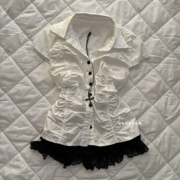 00s 다크코어 셔츠 발레코어 호라게 개더 블랙 버튼