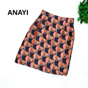 ANAYI 아나이 기하학 패턴 타이트 스커트 무릎 기장 오렌지