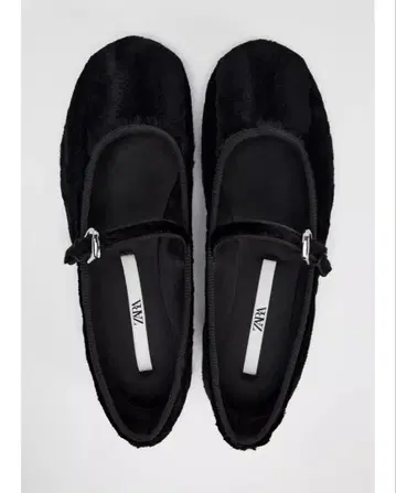 택 포함 미사용 새상품 ZARA 인조 모피 발레리나 신발