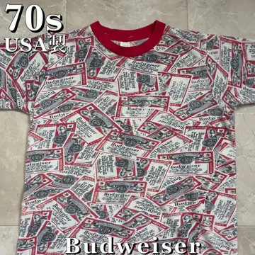 70년대 USA제 Budweiser 올 패턴 티셔츠 싱글 스티치 기업