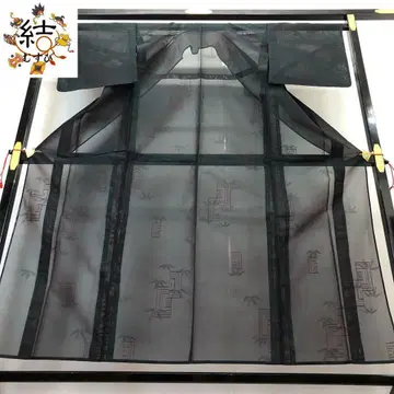 MK-1064 여름 기모노 이중 비단 코몬 사사 사각 무늬 블랙 컬러