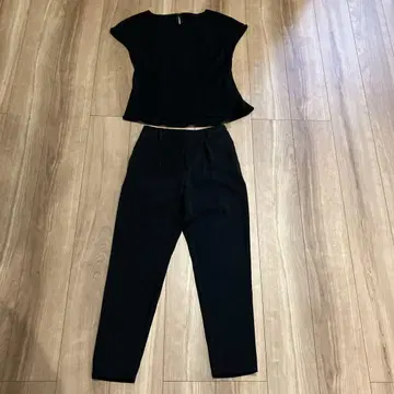 PLST 셋업 블라우스 팬츠 세트 반팔 (상의 S, 하의 XS) 블랙