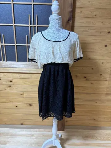 머큐리 듀오 아이보리 및 블랙 레이스 원피스