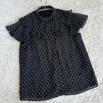 SLOBE IENA 도트 자카드 프릴 블라우스 블랙